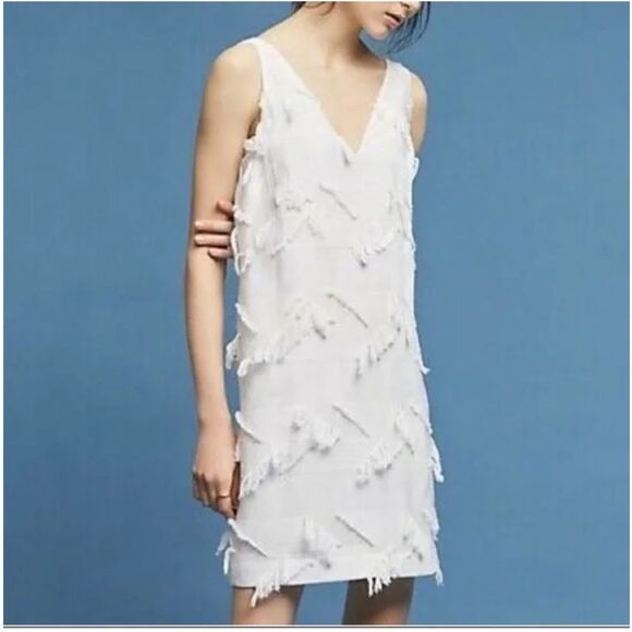 Maeve Anthropologie Boho White Fringe Cotton Shift Dress - Picture 2 of 10